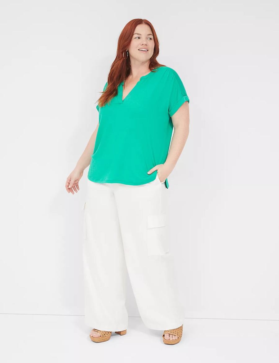 Lane Bryant Relaxed Gauze Notch-Neck Camicie Donna Verde Acqua | WXT2372EC