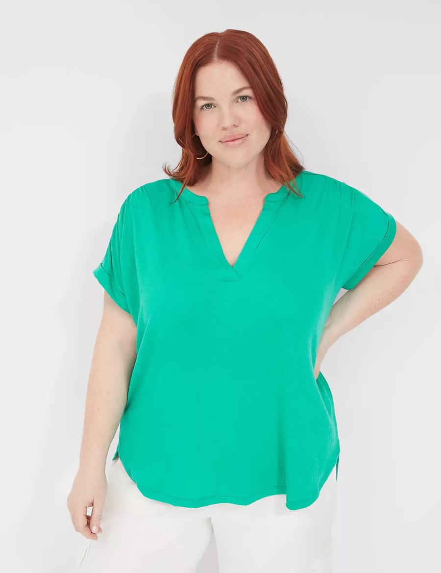 Lane Bryant Relaxed Gauze Notch-Neck Camicie Donna Verde Acqua | WXT2372EC