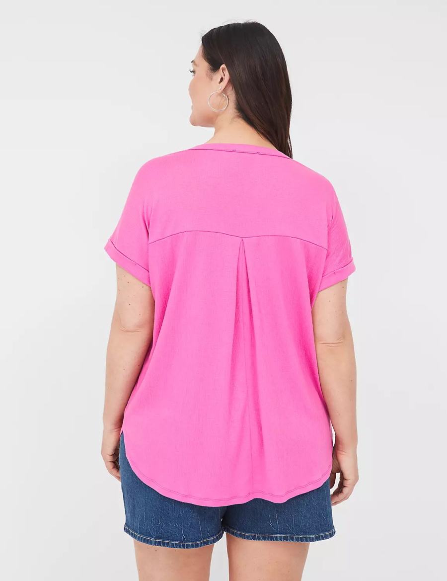 Lane Bryant Relaxed Gauze Notch-Neck Camicie Donna Rosa | WFF9680VB