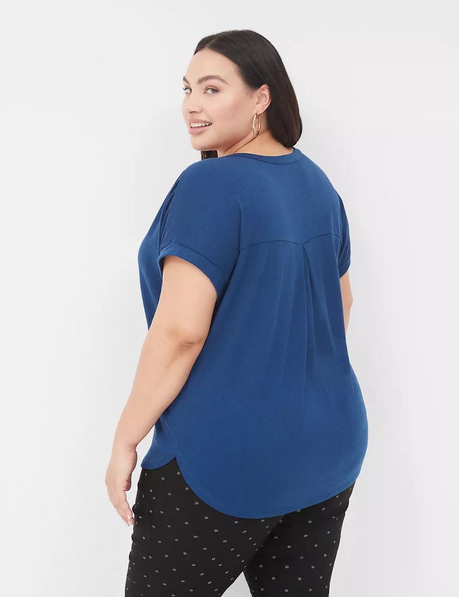 Lane Bryant Relaxed Gauze Notch-Neck Camicie Donna Blu Scuro | BQG734AV