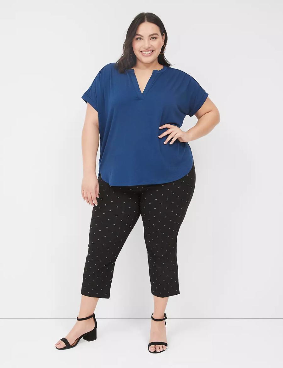 Lane Bryant Relaxed Gauze Notch-Neck Camicie Donna Blu Scuro | BQG734AV