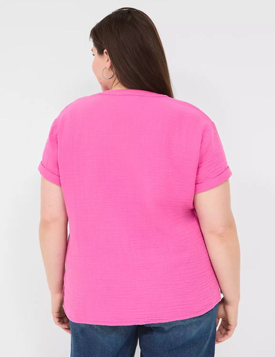 Lane Bryant Relaxed Gauze V-Neck Popover Camicie Donna Fucsia | UQR7165UN