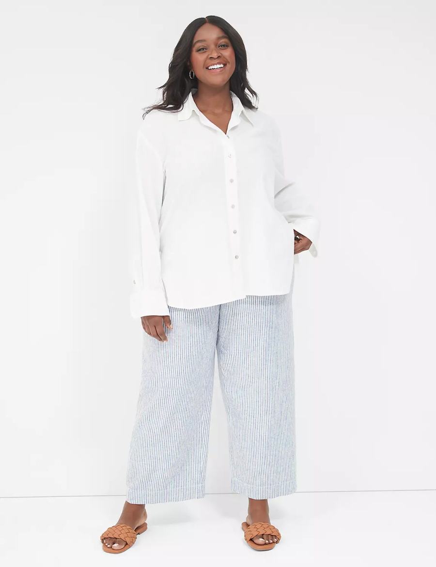 Lane Bryant Relaxed Linen Button-Down Camicie Donna Bianche | TFT7574JN