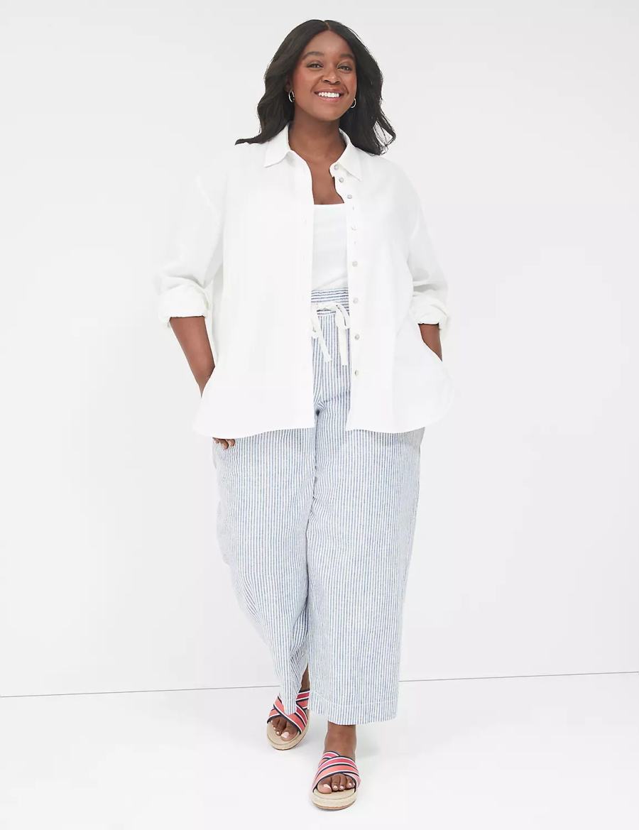 Lane Bryant Relaxed Linen Button-Down Camicie Donna Bianche | TFT7574JN