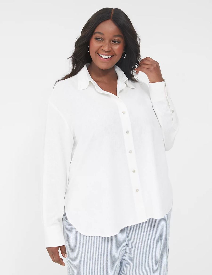 Lane Bryant Relaxed Linen Button-Down Camicie Donna Bianche | TFT7574JN