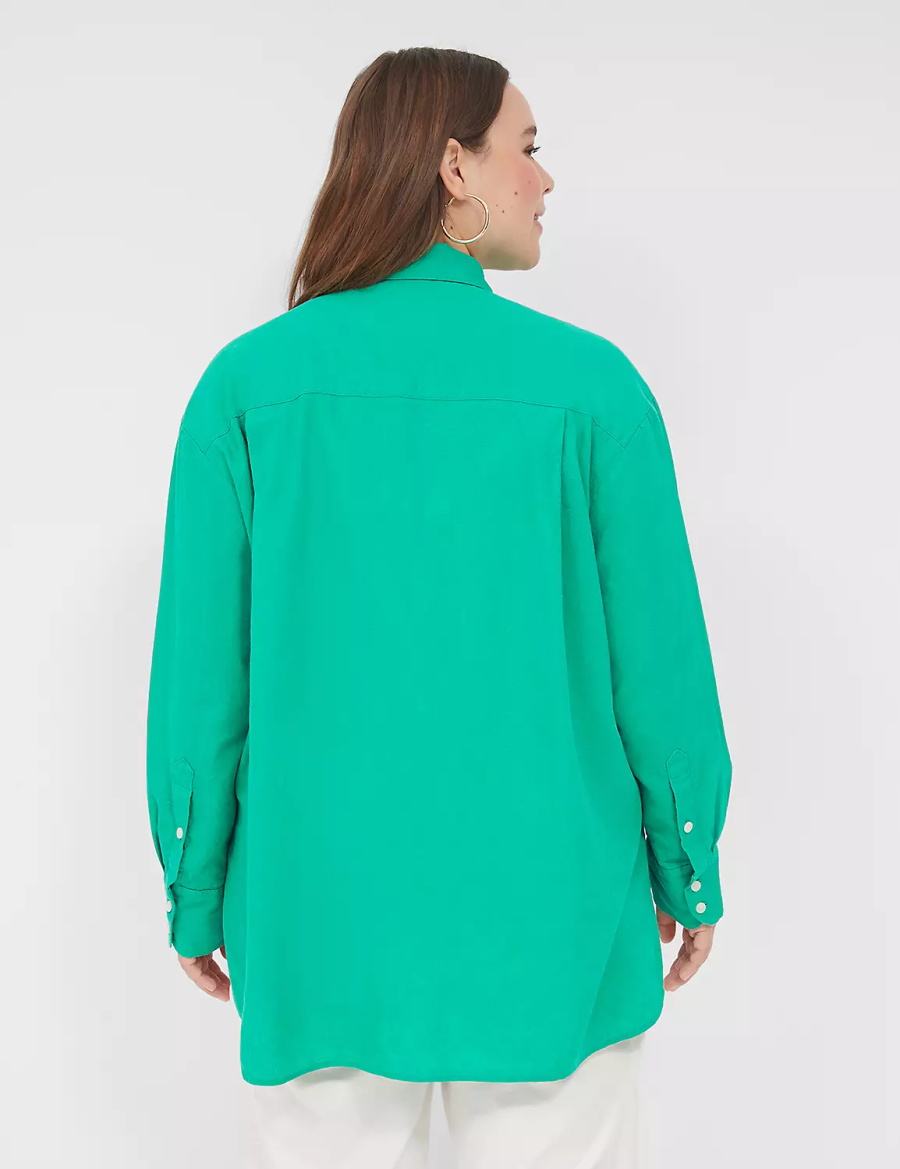 Lane Bryant Relaxed Linen Button-Down Camicie Donna Verde Acqua | FNA1596EH