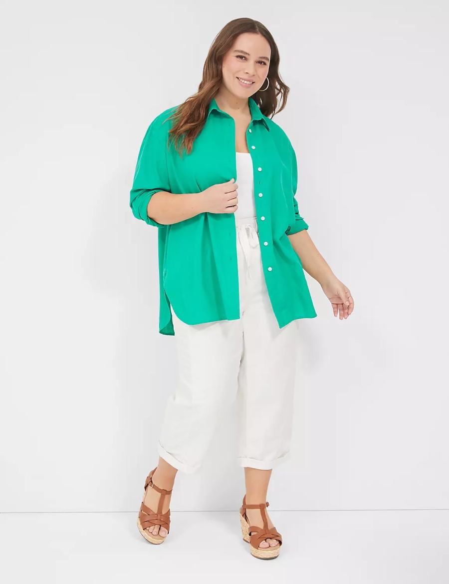 Lane Bryant Relaxed Linen Button-Down Camicie Donna Verde Acqua | FNA1596EH