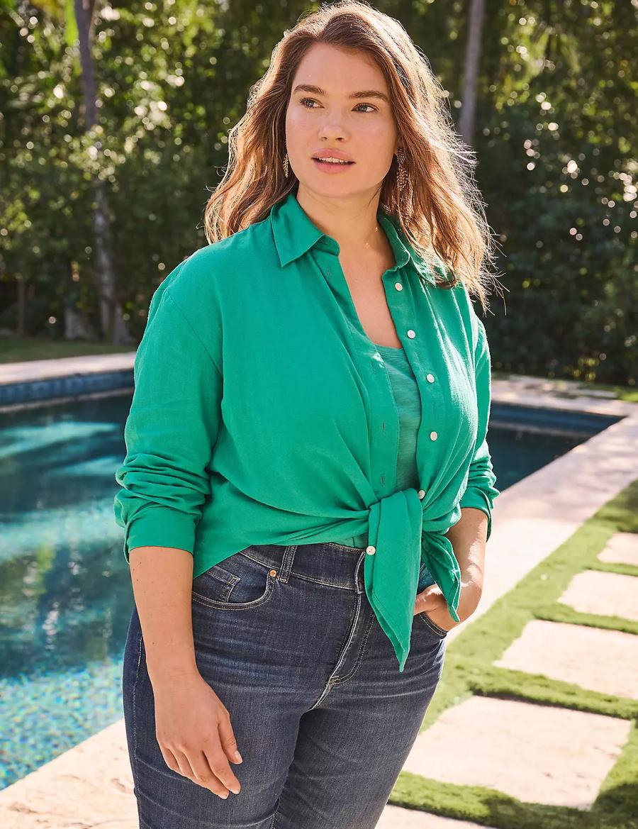 Lane Bryant Relaxed Linen Button-Down Camicie Donna Verde Acqua | FNA1596EH