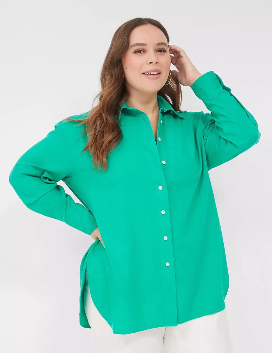 Lane Bryant Relaxed Linen Button-Down Camicie Donna Verde Acqua | FNA1596EH