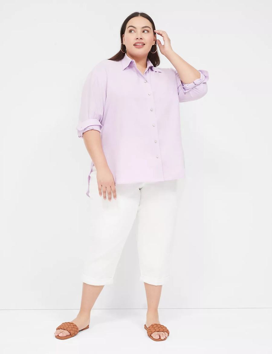 Lane Bryant Relaxed Linen Button-Down Camicie Donna Viola | YQX873IN