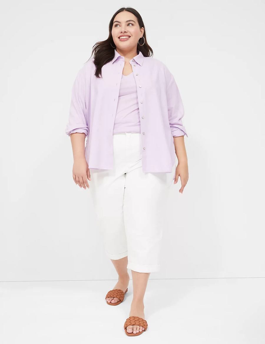 Lane Bryant Relaxed Linen Button-Down Camicie Donna Viola | YQX873IN