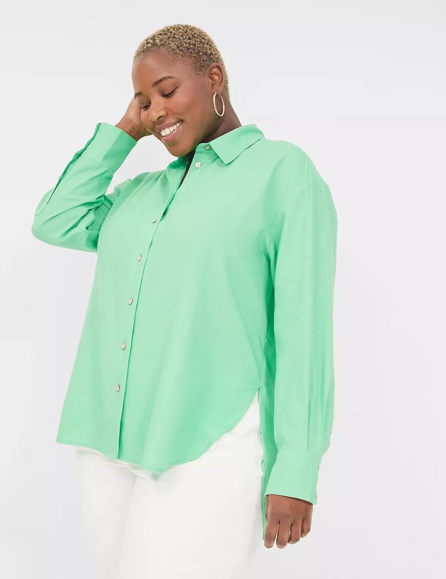 Lane Bryant Relaxed Linen Button-Down Camicie Donna Verdi Chiaro | HYA7218HK