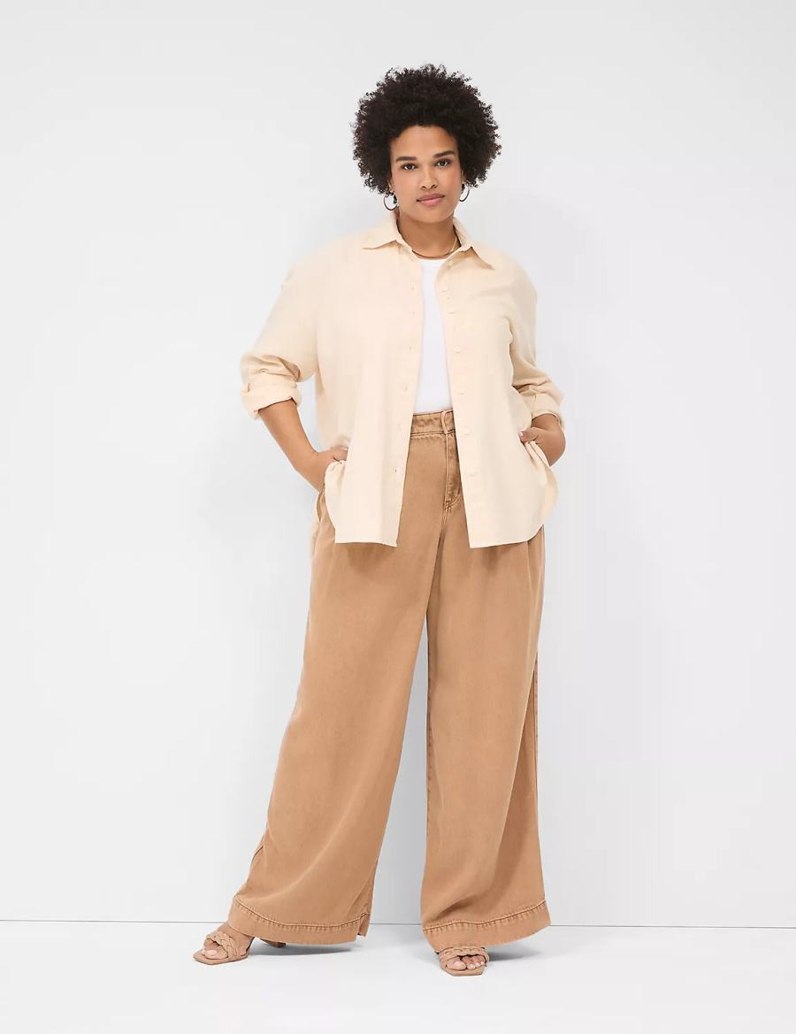 Lane Bryant Relaxed Linen Button-Down Camicie Donna Grigie Marroni | MNP8147EG