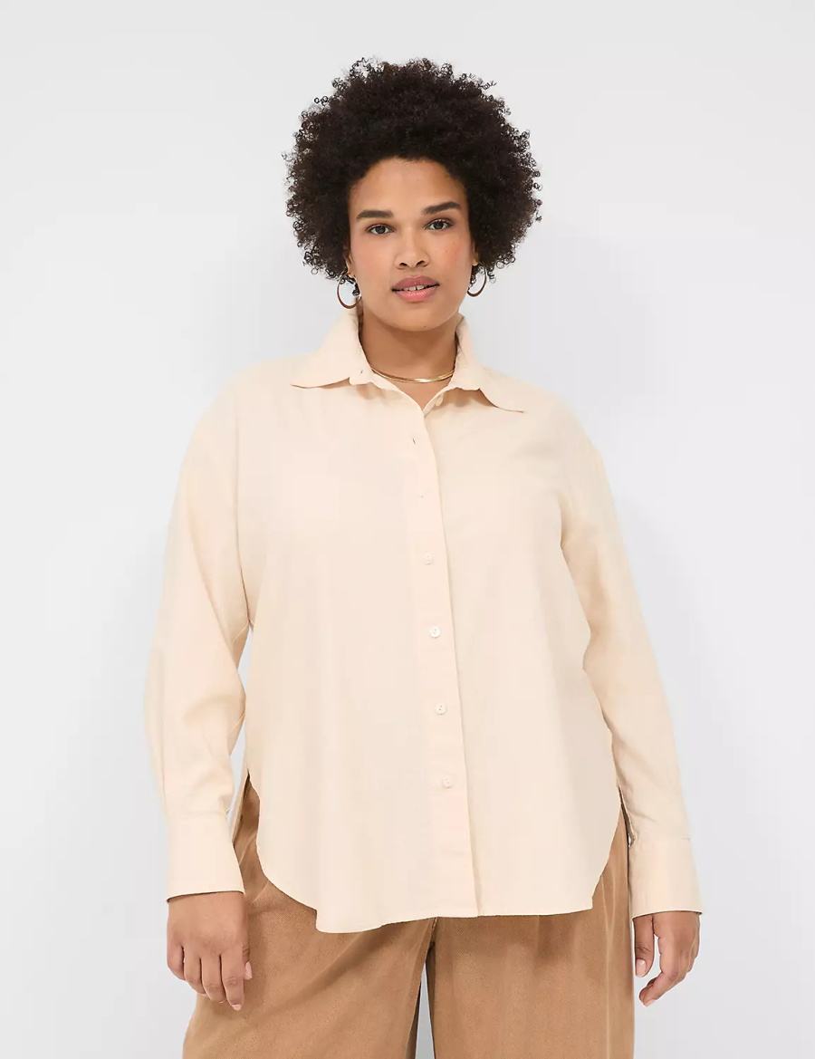 Lane Bryant Relaxed Linen Button-Down Camicie Donna Grigie Marroni | MNP8147EG