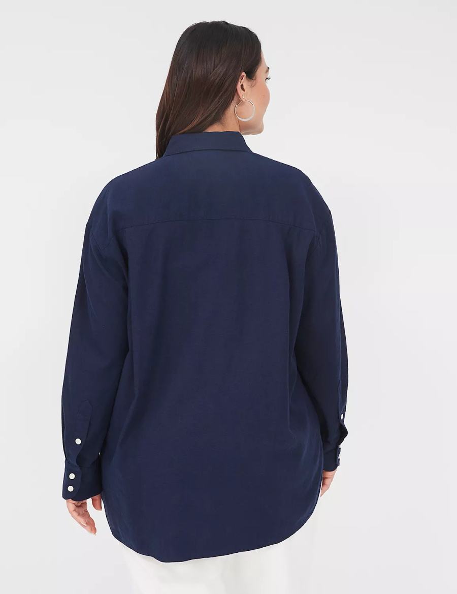 Lane Bryant Relaxed Linen Button-Down Camicie Donna Blu | BQK8455KK