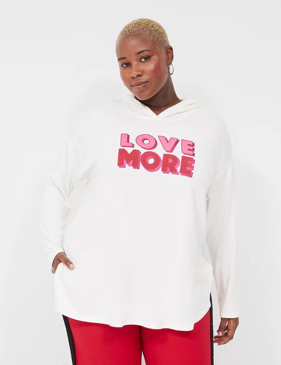 Lane Bryant Relaxed Love More Graphic Felpa con Cappuccio Donna Bianche | LMA3235NM