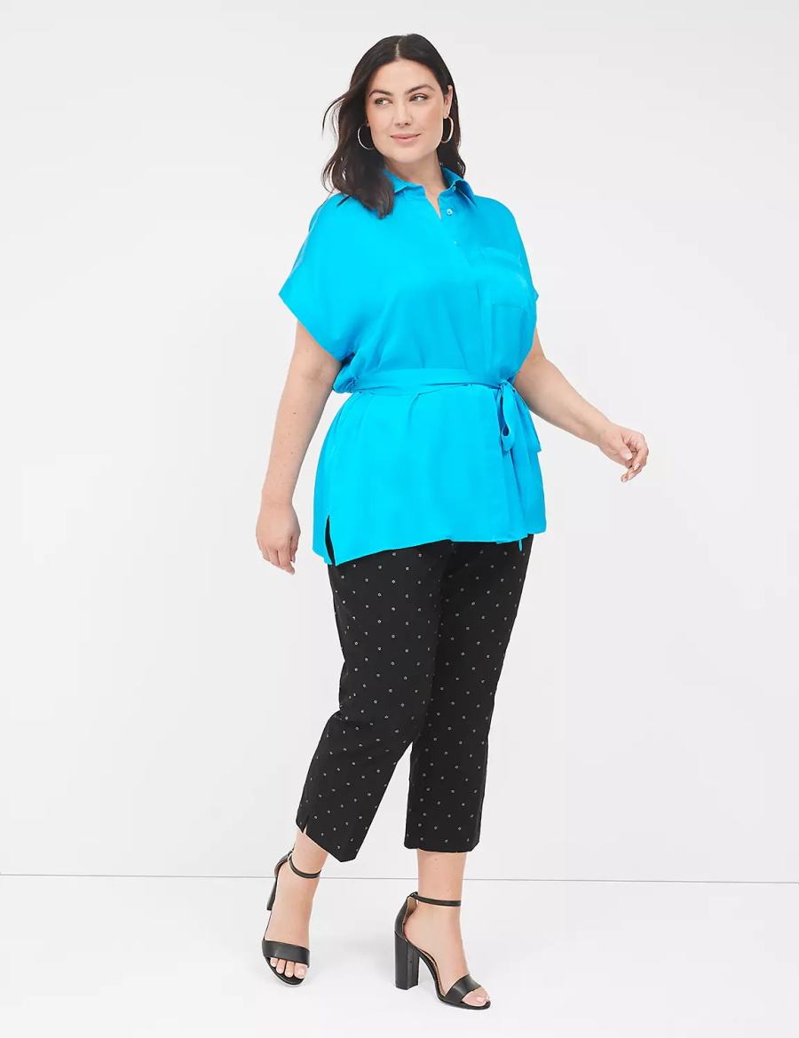 Lane Bryant Relaxed Satin Dolman-Sleeve Button-Front Tunic Camicie Donna Blu | HWK3616OX