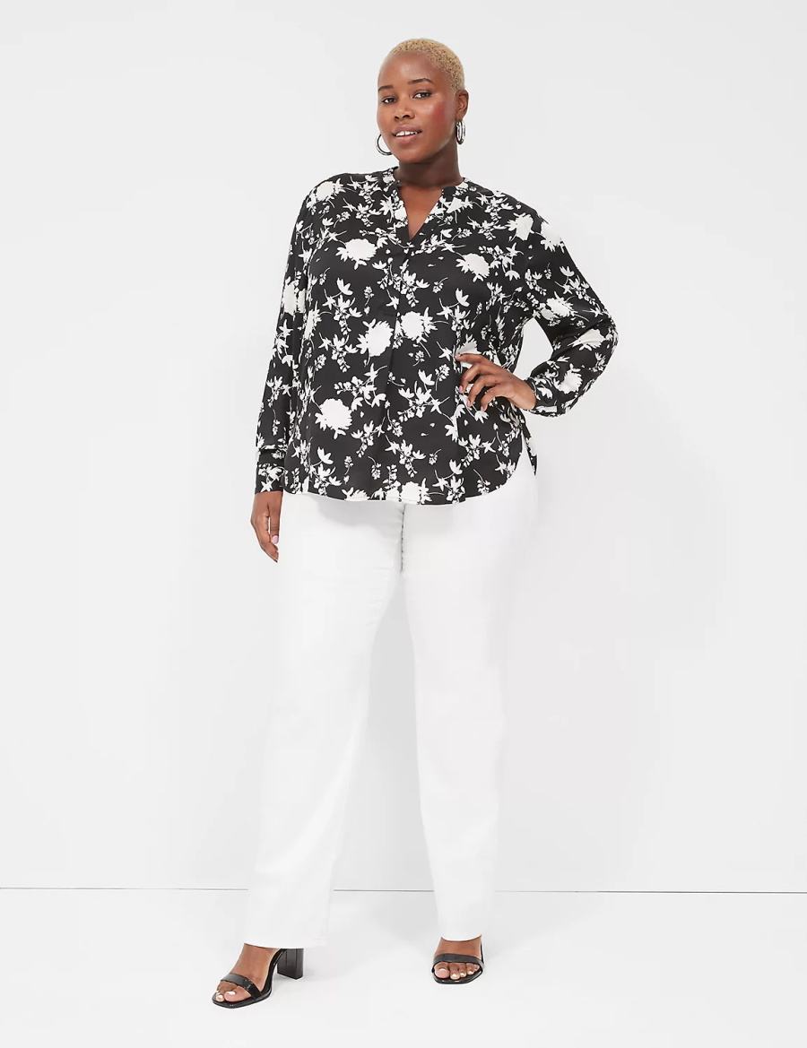 Lane Bryant Relaxed Satin Split-Neck Popover Camicie Donna Nere | EGV7715TM