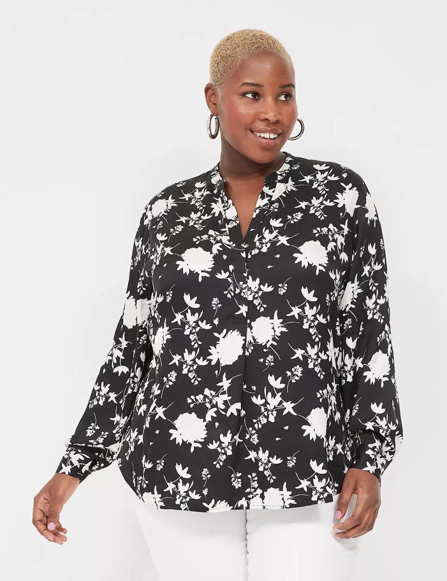 Lane Bryant Relaxed Satin Split-Neck Popover Camicie Donna Nere | EGV7715TM