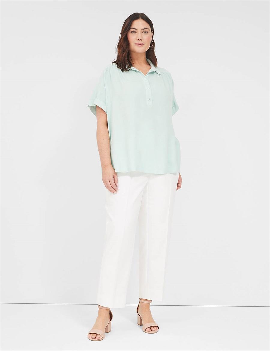 Lane Bryant Relaxed Short-Sleeve Button-Front Camicie Donna Blu | PRE5921LG