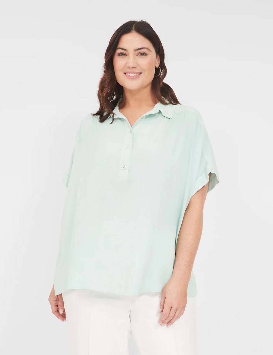 Lane Bryant Relaxed Short-Sleeve Button-Front Camicie Donna Blu | PRE5921LG