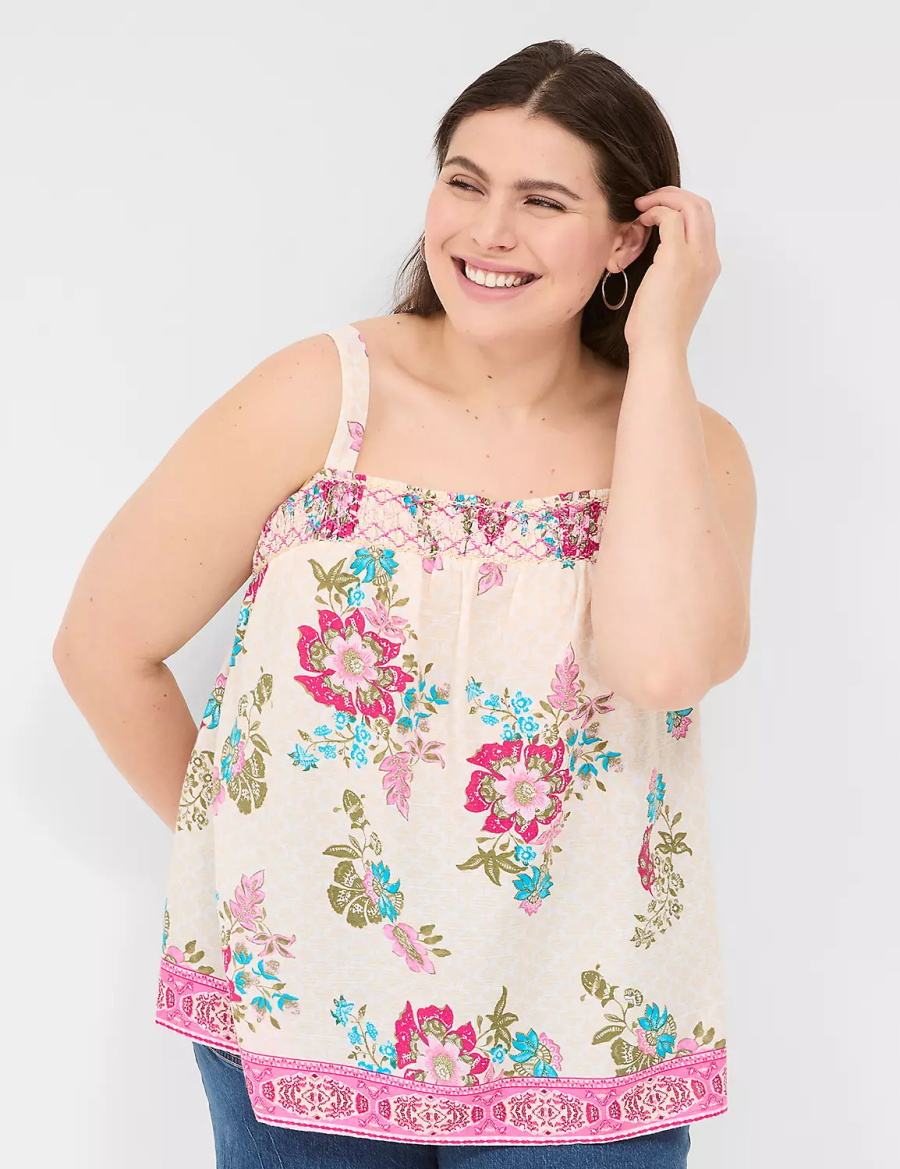 Lane Bryant Relaxed Smocked Square-Neck Canotta Donna Rosa Colorate | VHD6269AG