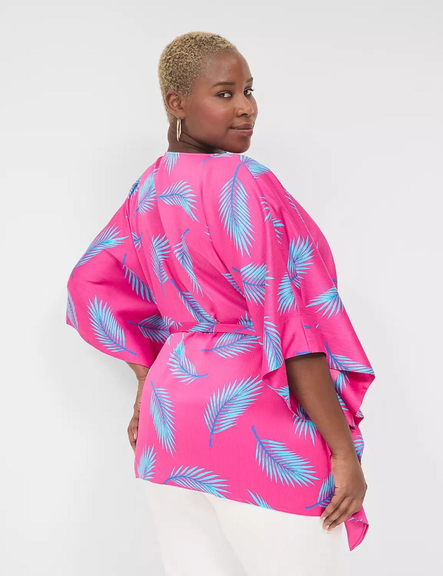 Lane Bryant Relaxed Split-Neck Kimono Top Camicetta Donna Rosa Blu | KPT472XX