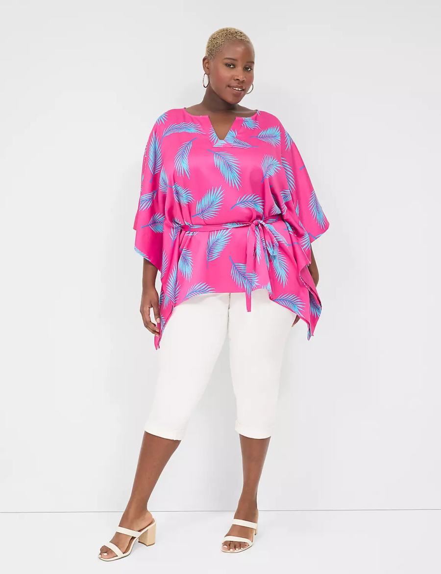 Lane Bryant Relaxed Split-Neck Kimono Top Camicetta Donna Rosa Blu | KPT472XX