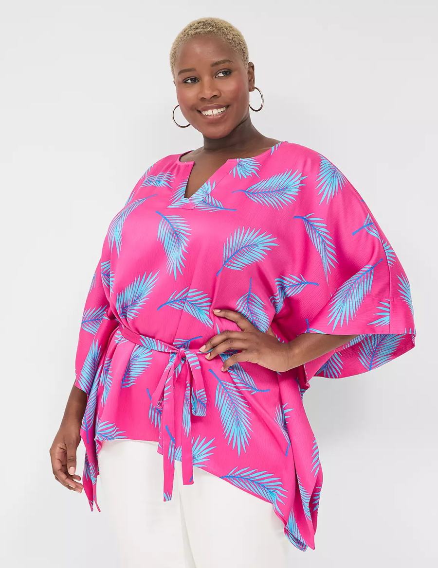 Lane Bryant Relaxed Split-Neck Kimono Top Camicetta Donna Rosa Blu | KPT472XX