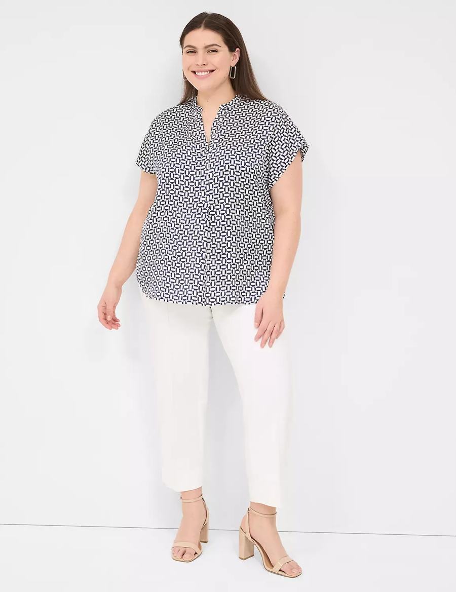 Lane Bryant Relaxed Split-Neck Popover Camicetta Donna Blu Marino | MDB395JY