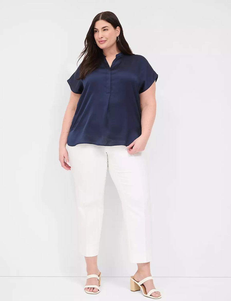 Lane Bryant Relaxed Split-Neck Popover Camicetta Donna Blu | FIL8965XI