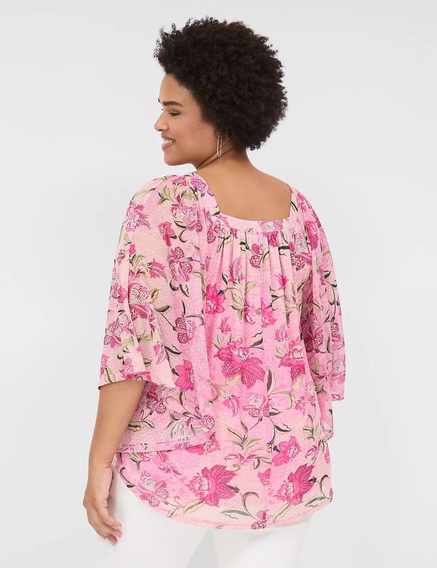 Lane Bryant Relaxed Square-Neck Trimmed Circle Drama Top Camicetta Donna Rosa | ERC1758NW