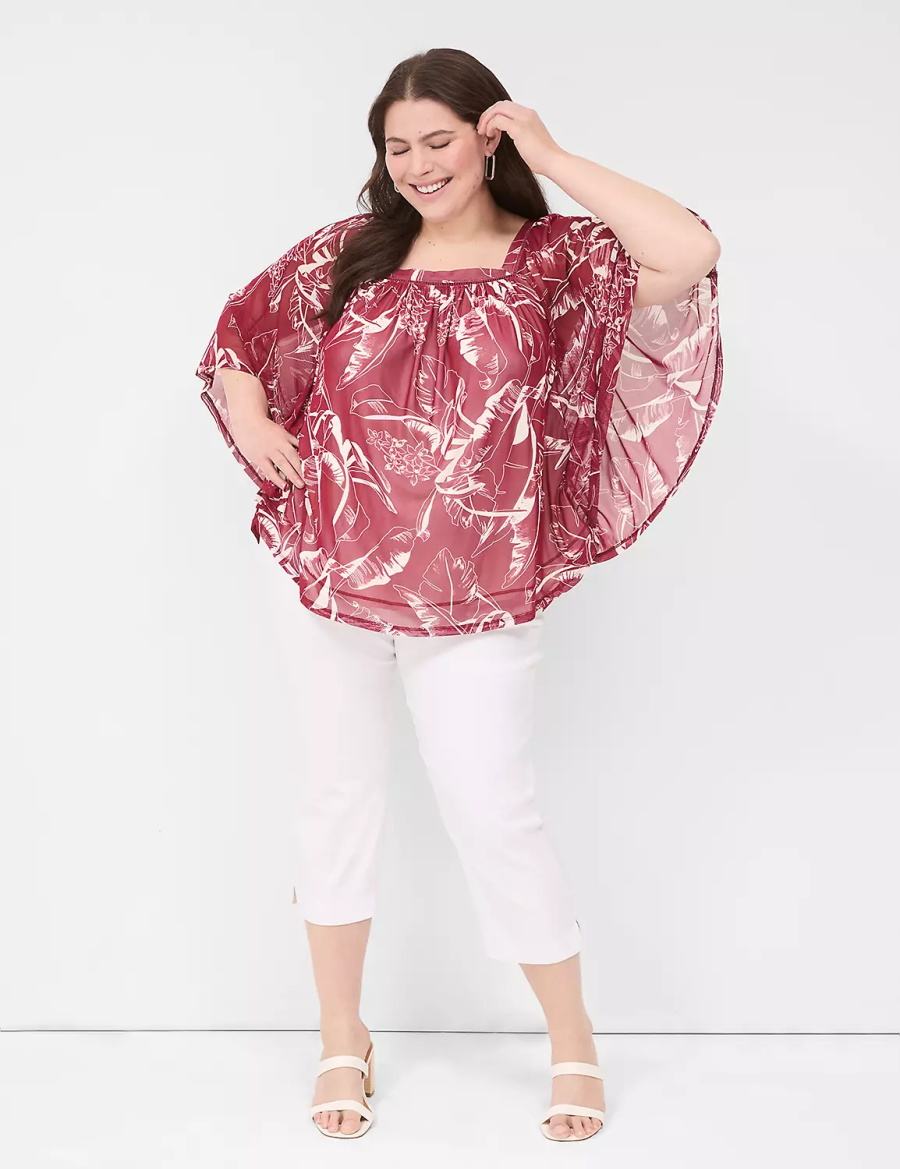 Lane Bryant Relaxed Square-Neck Trimmed Circle Drama Top Camicetta Donna Bordeaux | QCN2348QC