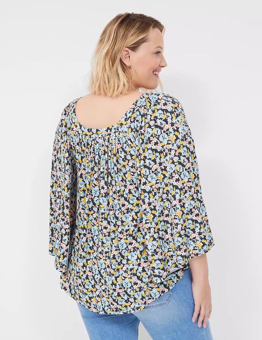 Lane Bryant Relaxed Square-Neck Trimmed Circle Drama Top Camicetta Donna Blu Corallo | WVJ5748GL