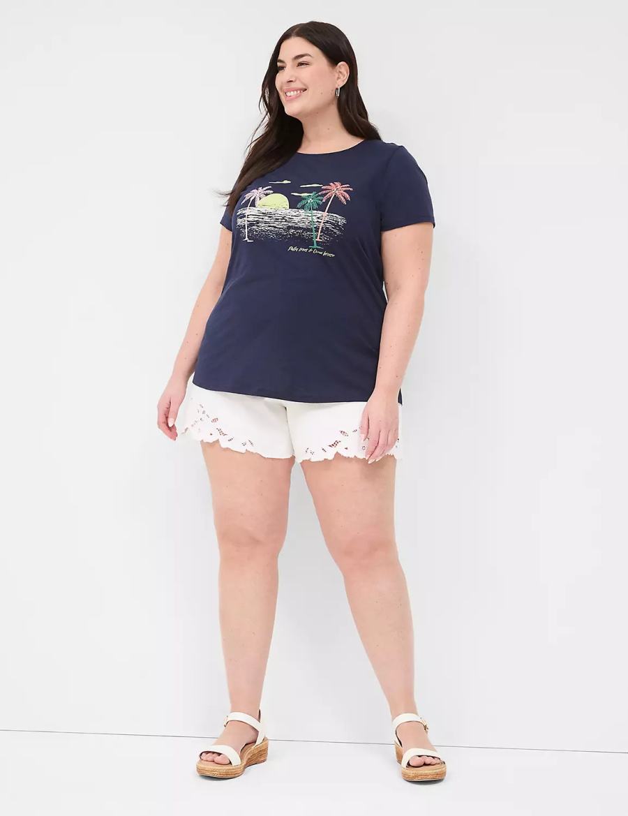 Lane Bryant Rhinestone Palm Trees & Ocean Breeze Graphic Tee Magliette Donna Blu | QLH660VL