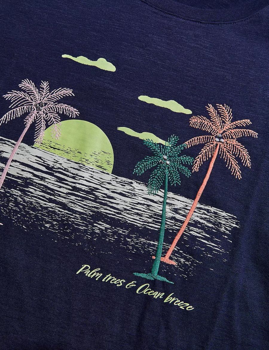 Lane Bryant Rhinestone Palm Trees & Ocean Breeze Graphic Tee Magliette Donna Blu | QLH660VL