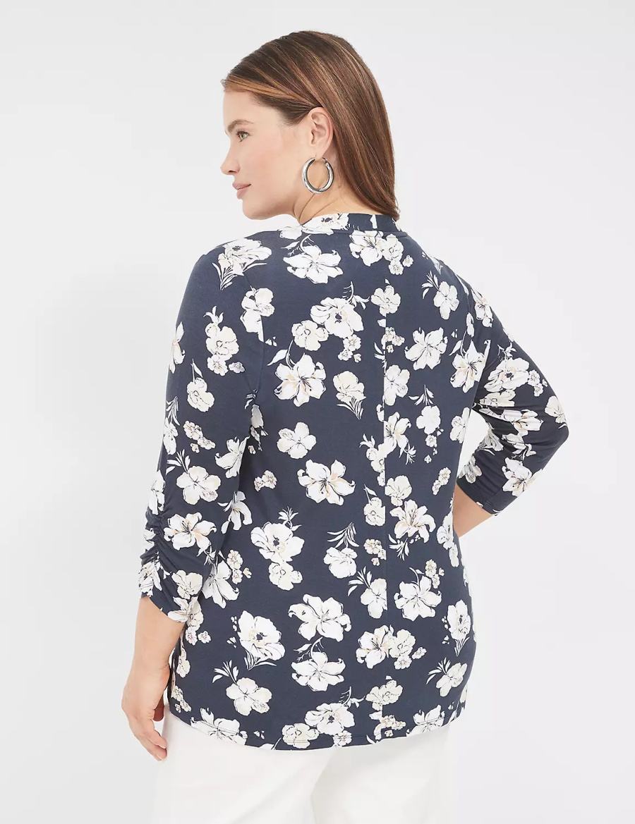 Lane Bryant Ruched 3/4-Sleeve Open-Front Overpiece Vestaglia Donna Blu Marino | WIN4226TK