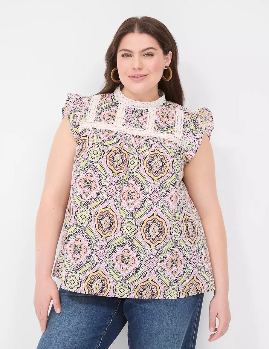 Lane Bryant Ruffle Cap-Sleeve Lace-Trim Top Magliette Donna Colorate | CSW2674CK