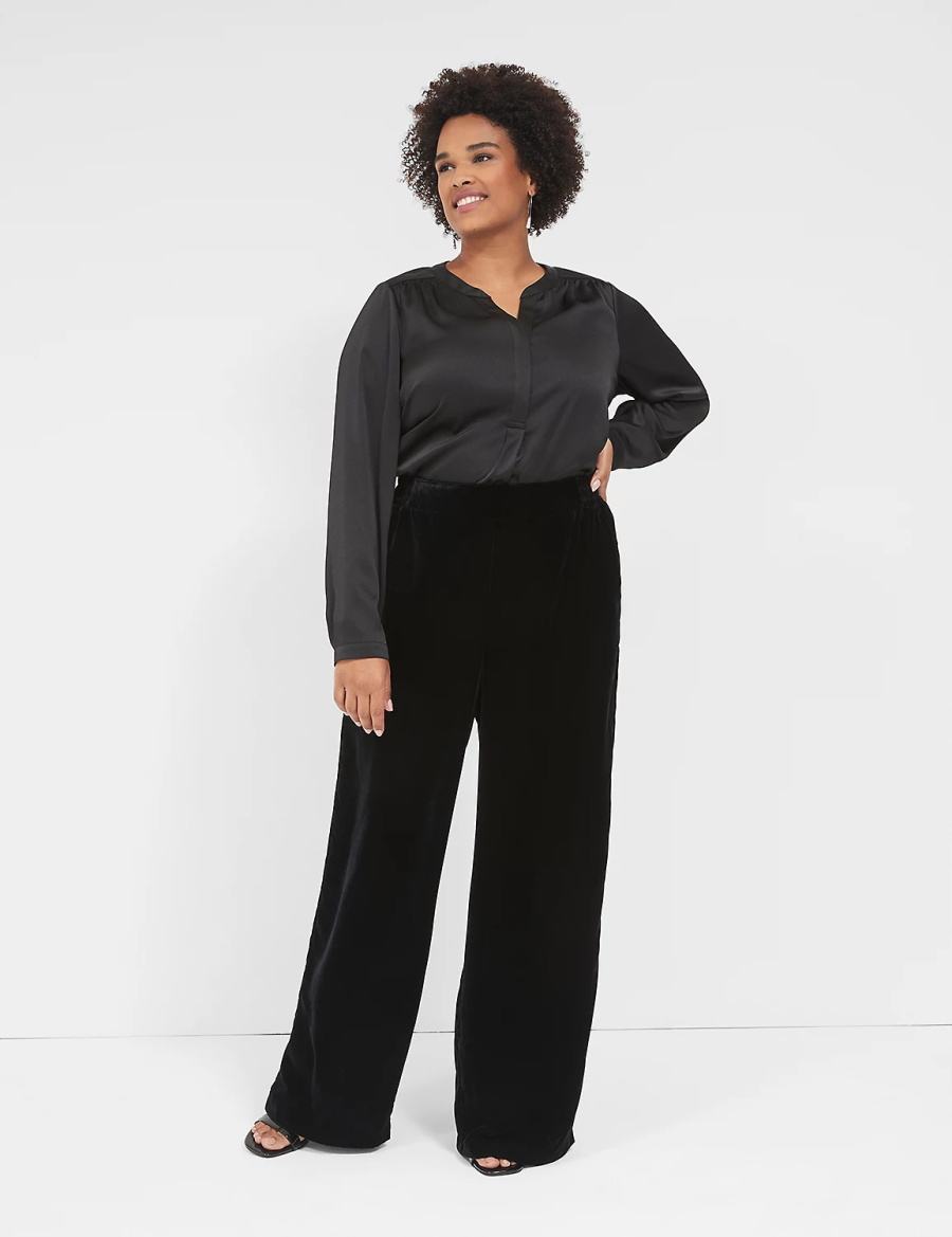 Lane Bryant Satin Banded-Neck Ruched-Shoulder Camicie Donna Nere | XOS5074IG