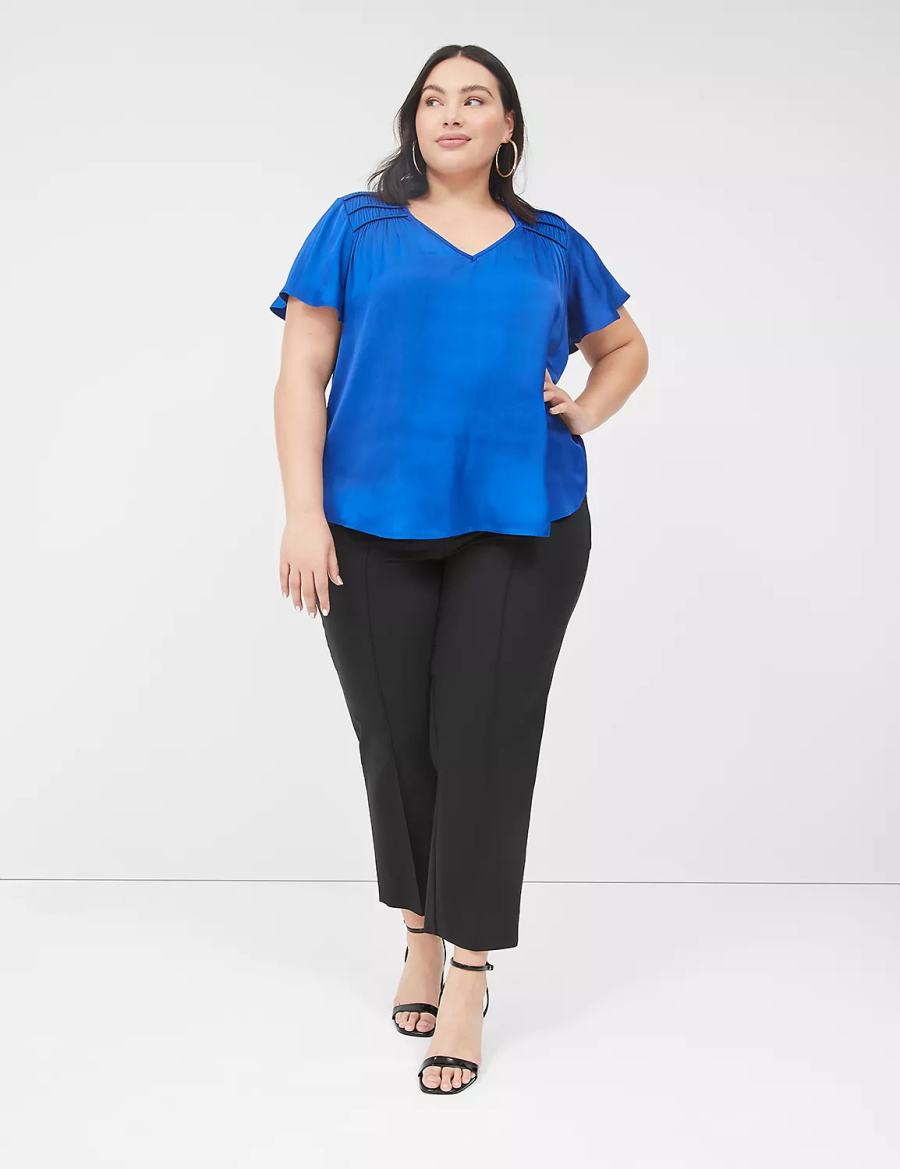 Lane Bryant Satin Smocked-Shoulder Camicetta Donna Blu | QNK9749JS