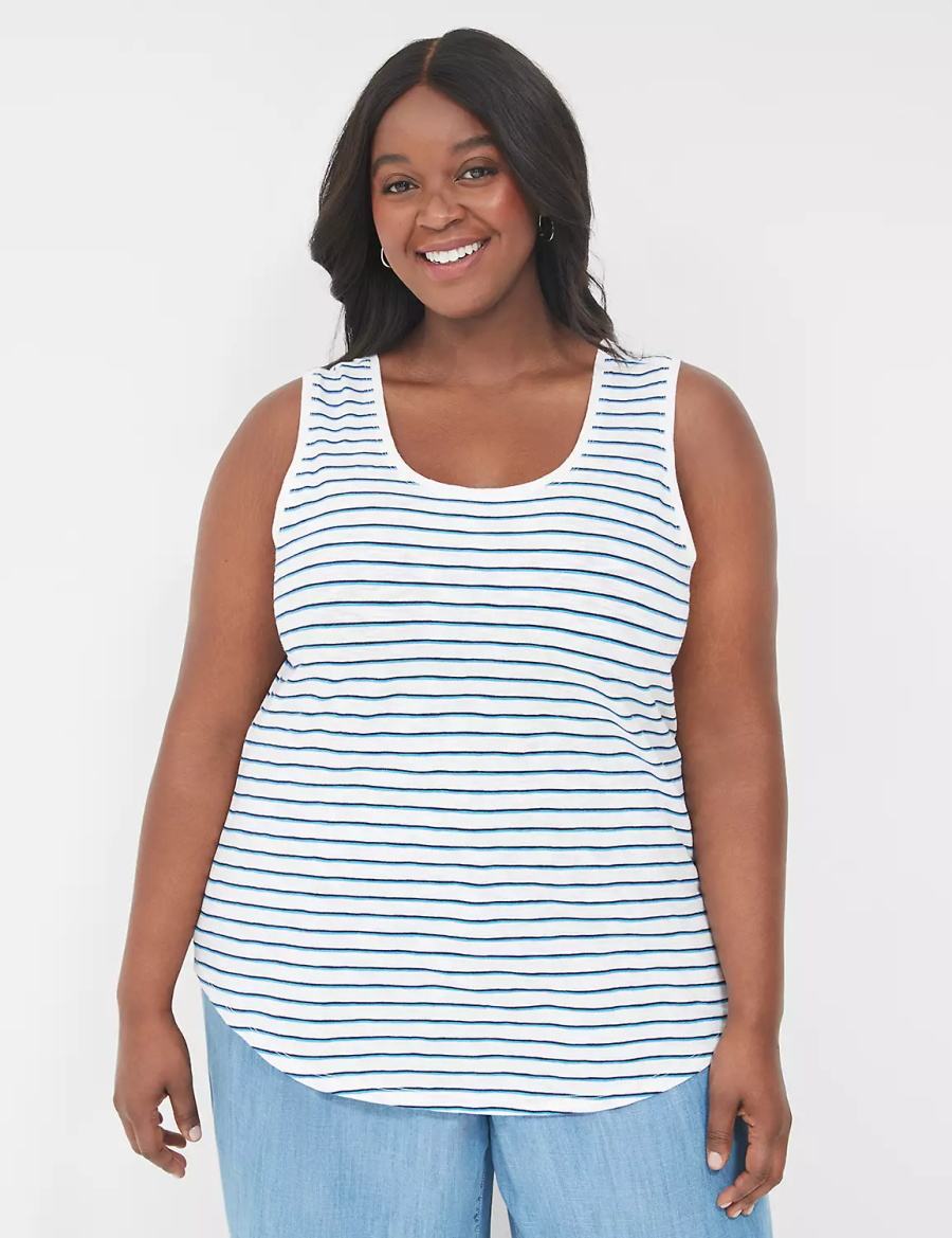 Lane Bryant Scoop-Neck Canotta Donna Blu Blu Marino Strisce | KDE812MF