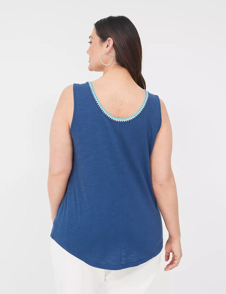 Lane Bryant Scoop-Neck Crochet-Trim Canotta Donna Blu Scuro | HBD3739MY