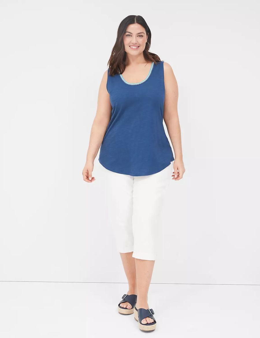 Lane Bryant Scoop-Neck Crochet-Trim Canotta Donna Blu Scuro | HBD3739MY