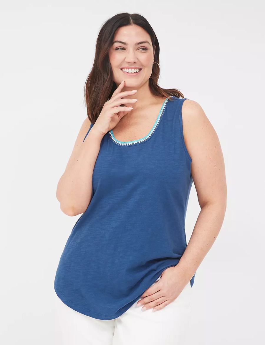 Lane Bryant Scoop-Neck Crochet-Trim Canotta Donna Blu Scuro | HBD3739MY