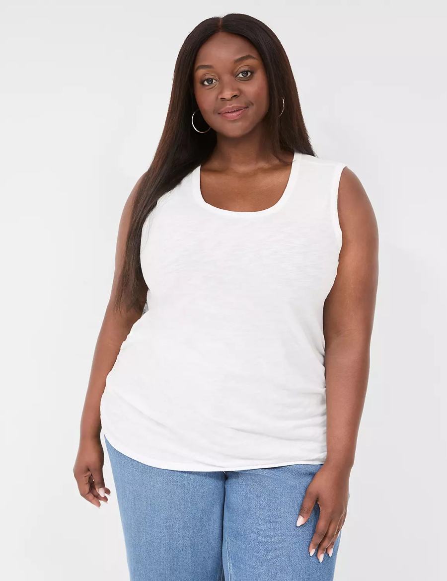 Lane Bryant Scoop-Neck Side-Ruched Canotta Donna Bianche | UPF9840HW