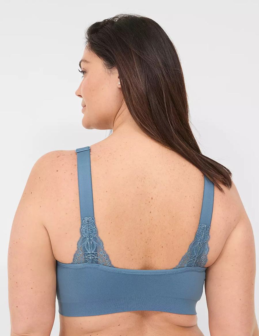 Lane Bryant Seamless Lace-Trim Bralette Donna Blu Grigie | GDN5071TI