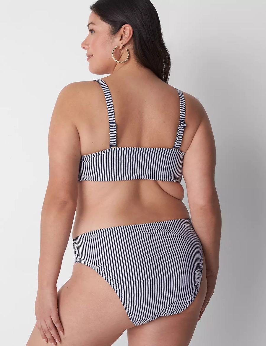 Lane Bryant Seersucker High-Leg Cheeky Swim Slip Bikini Donna Blu | CFH2123ZU