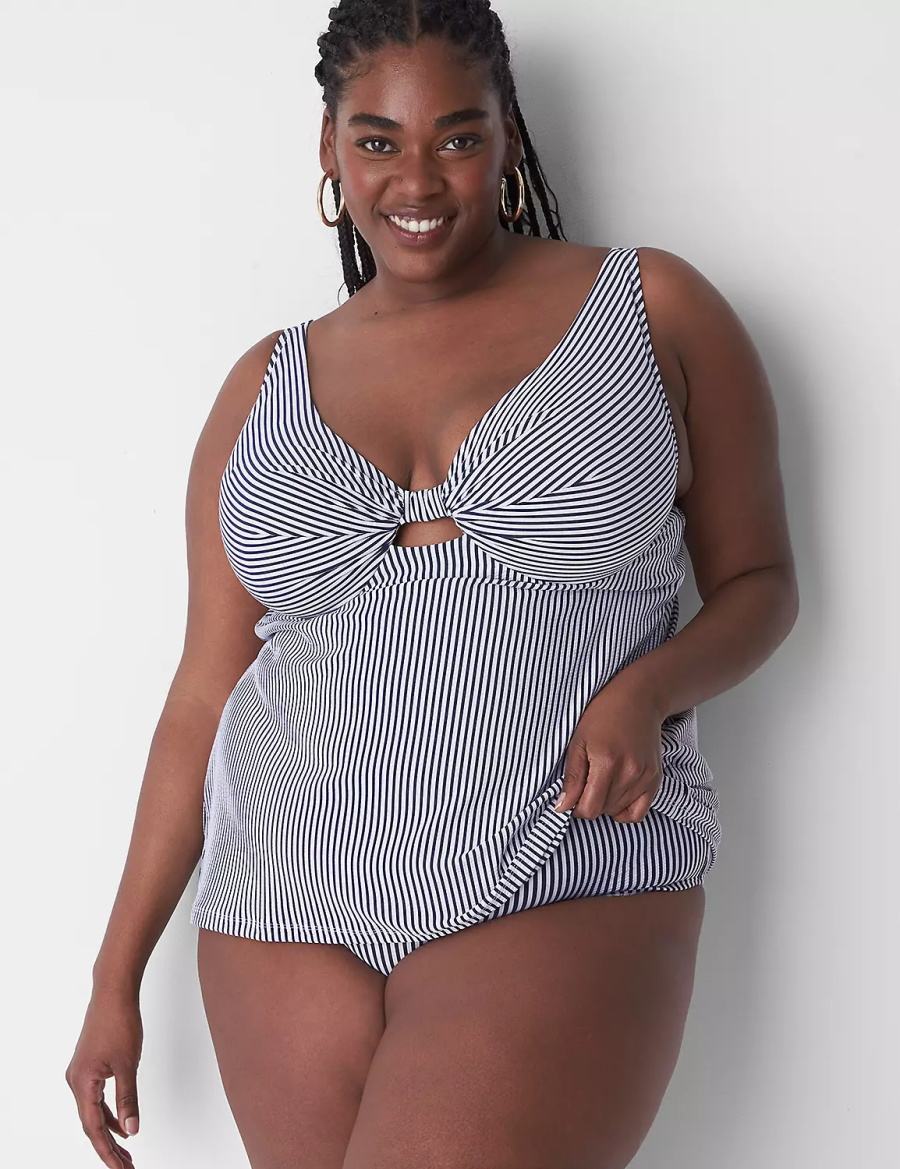 Lane Bryant Seersucker Swim Slip Donna Blu | ODJ5857VK