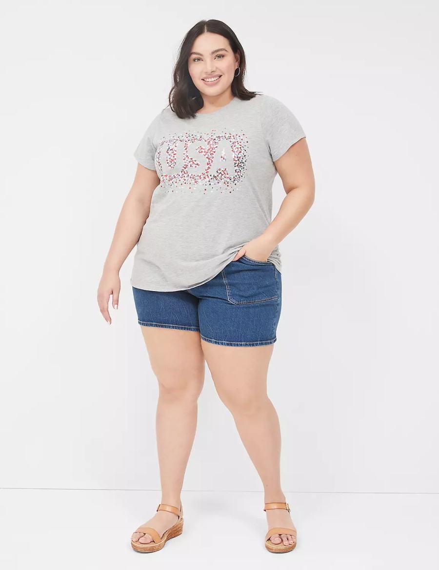 Lane Bryant Sequin USA Graphic Tee Magliette Donna Grigie Chiaro | JRI935LT