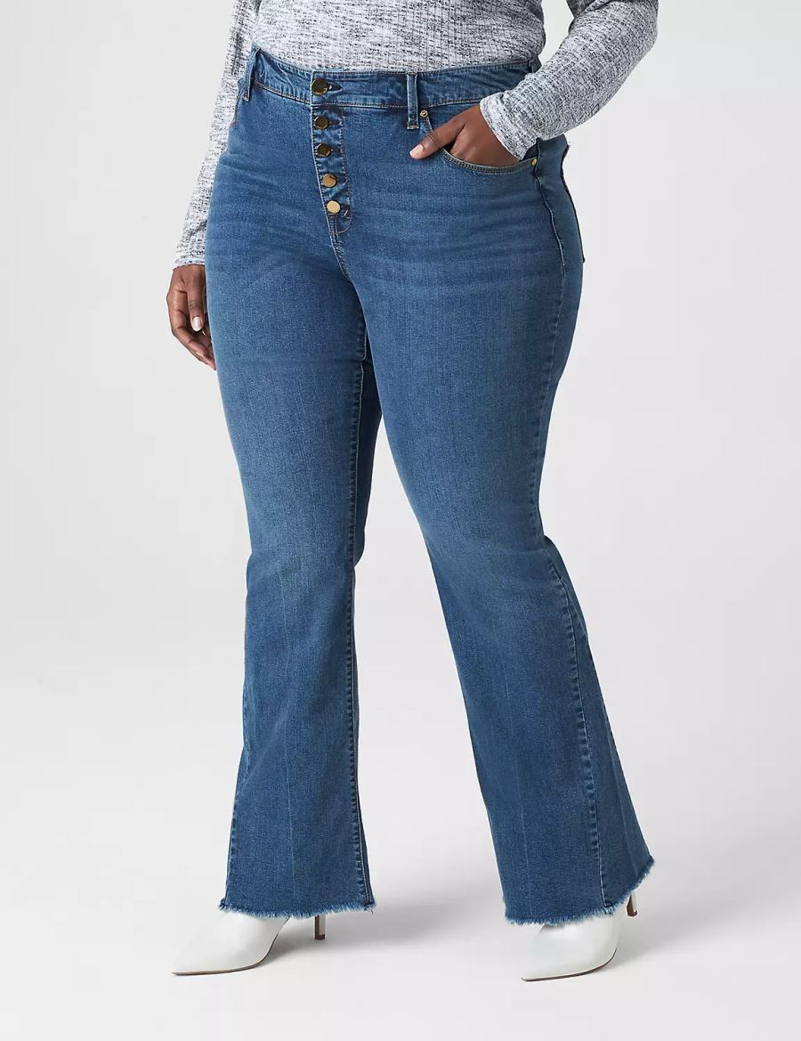 Lane Bryant Seven7 High-Rise Flare With Raw Hem Jeans Donna Blu | CMF163TU